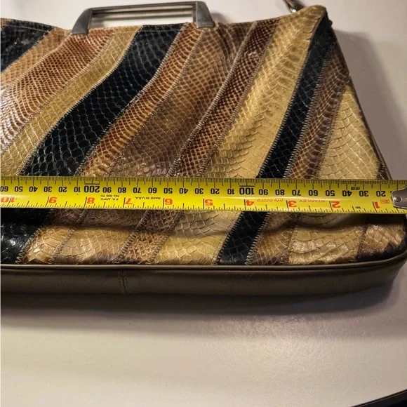 Vintage Snakeskin Shoulder Bag Striped Leather Handbag Funky Purse - Picture 13 of 16